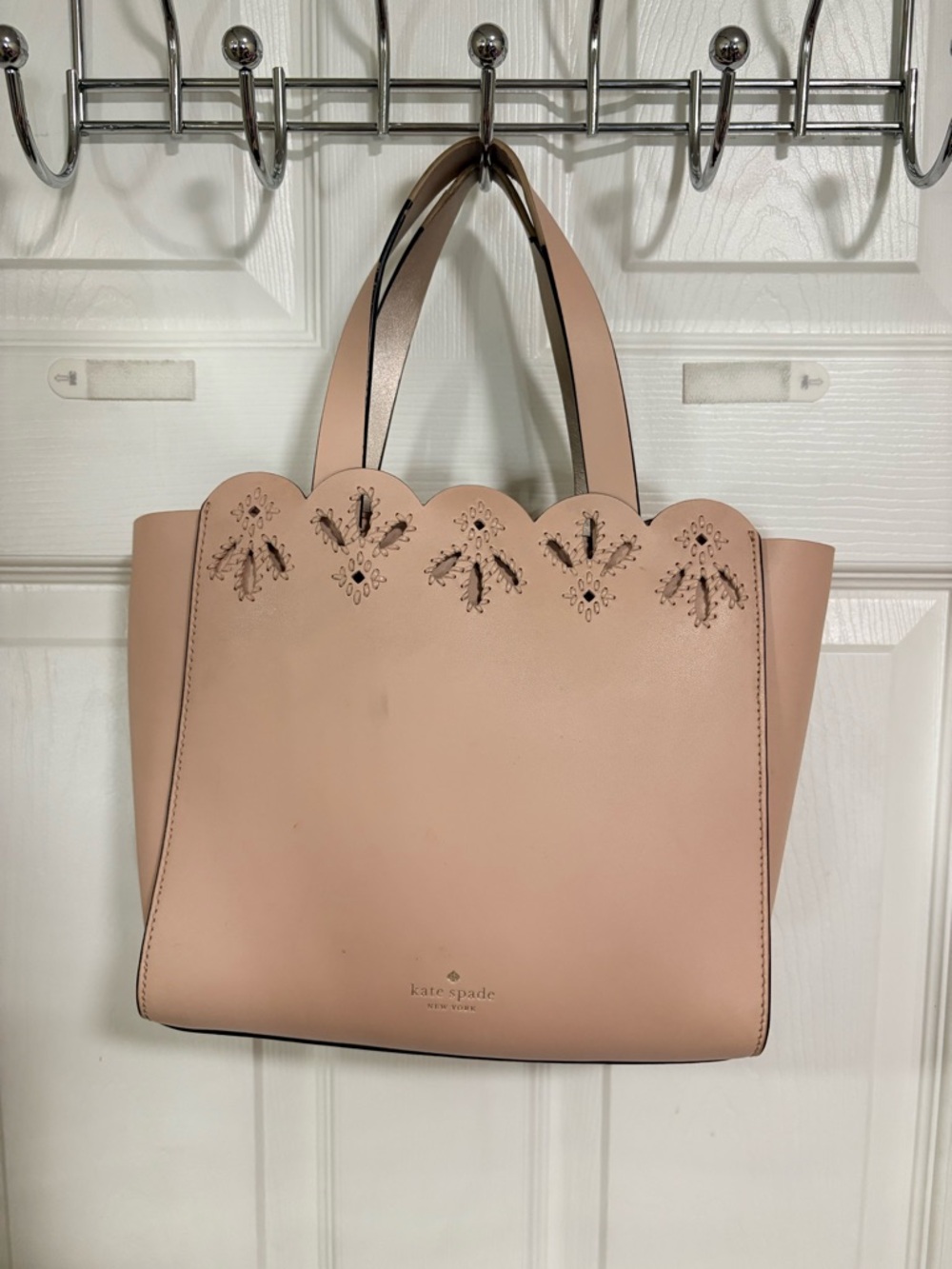 kate spade Blush Scalloped Leather Tote with Laser-Cut Detail